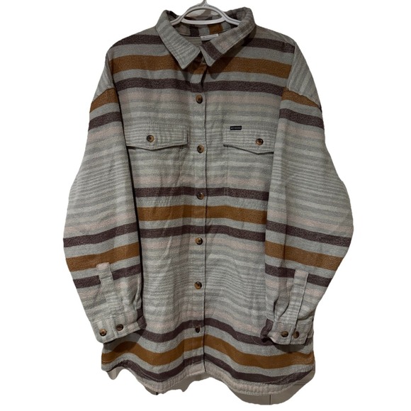 Columbia Other - Columbia Mens 2X Heavyweight Flannel Shirt Jacket Gray Brown Striped Button Up